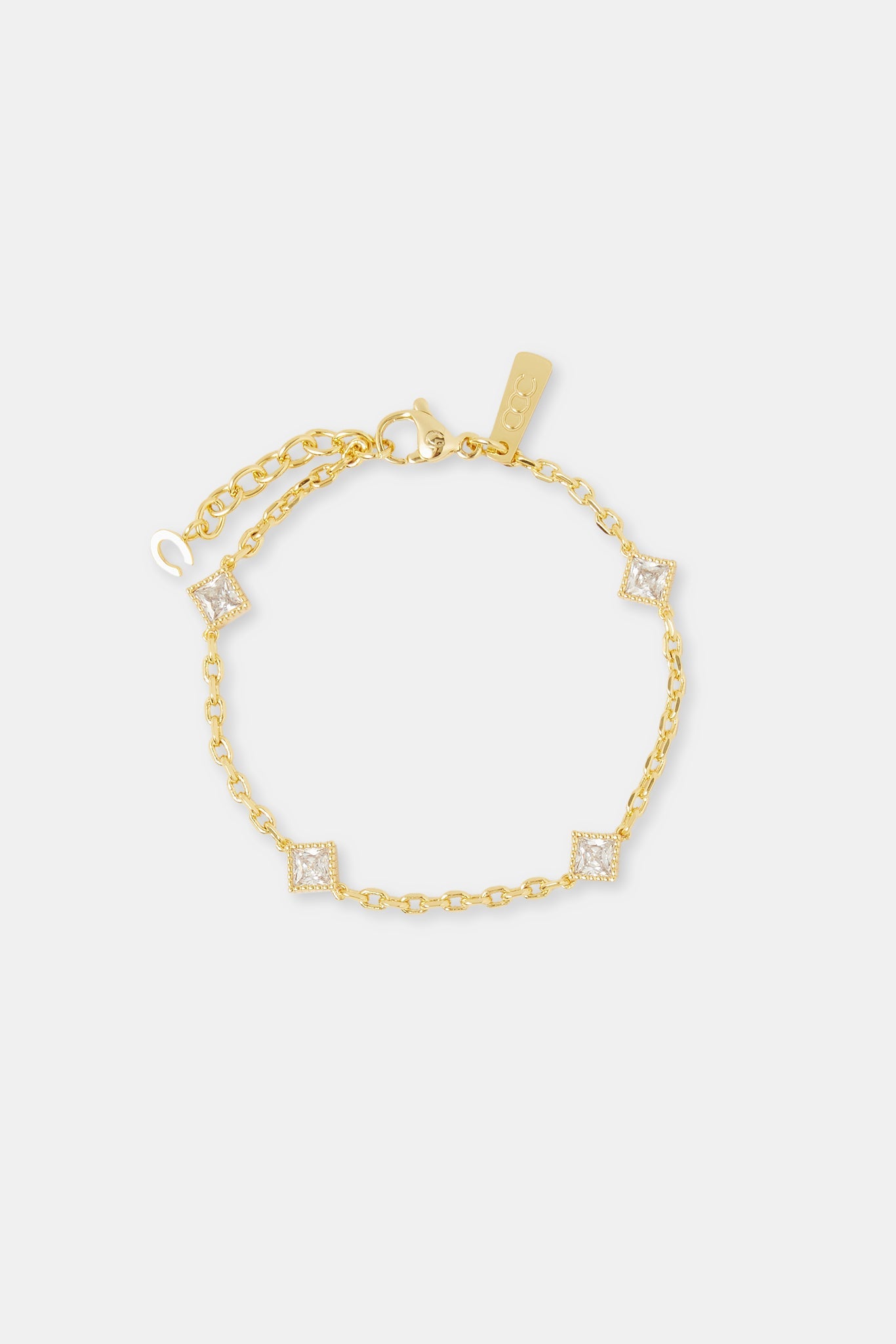 Iced Square Stone Rolo Bracelet - 6mm - Gold